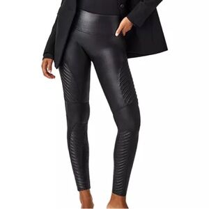 NWT Faux Leather Black Spankx Leggings L